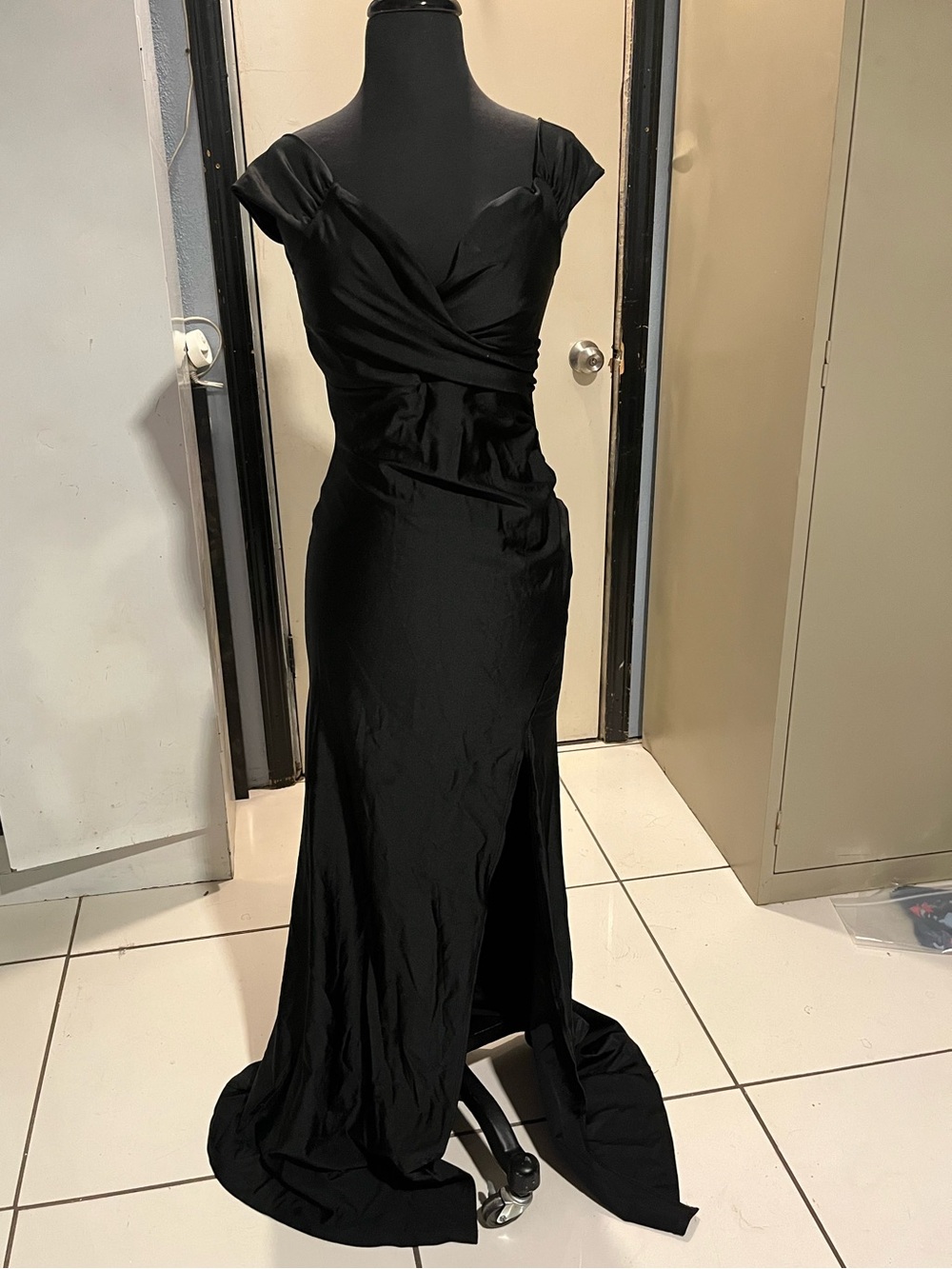 Fashion Nova Black Ruched Wrap Maxi Gown